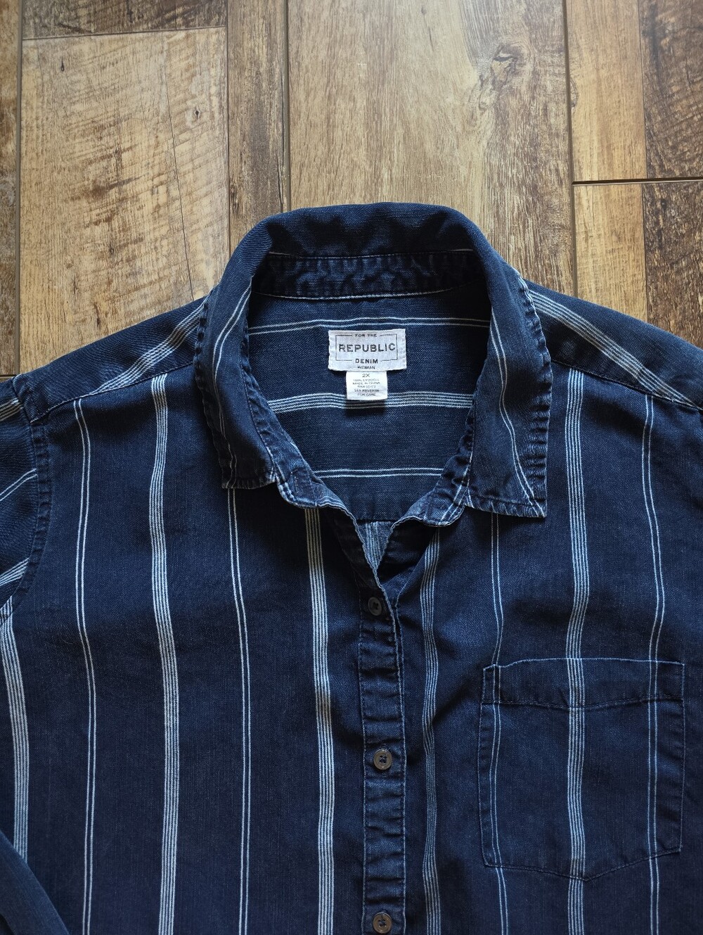 For the Republic - Striped Button Down Shirt - 2X - Indigo